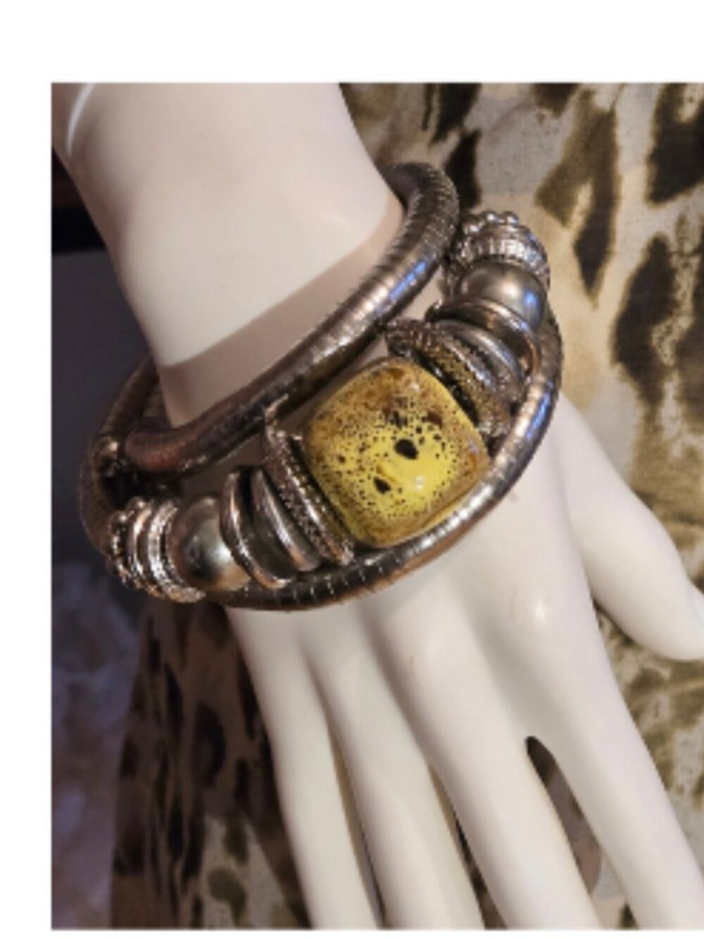 Maximalist Silver Coil Snake Bracelet Yellow stone